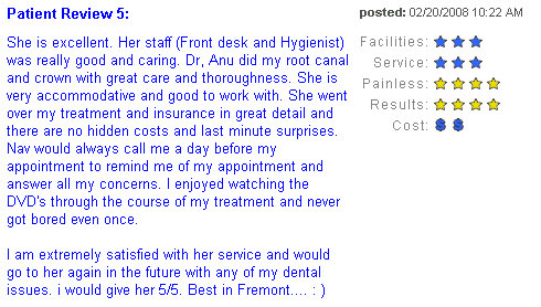 Patient Review of Dental Comfort